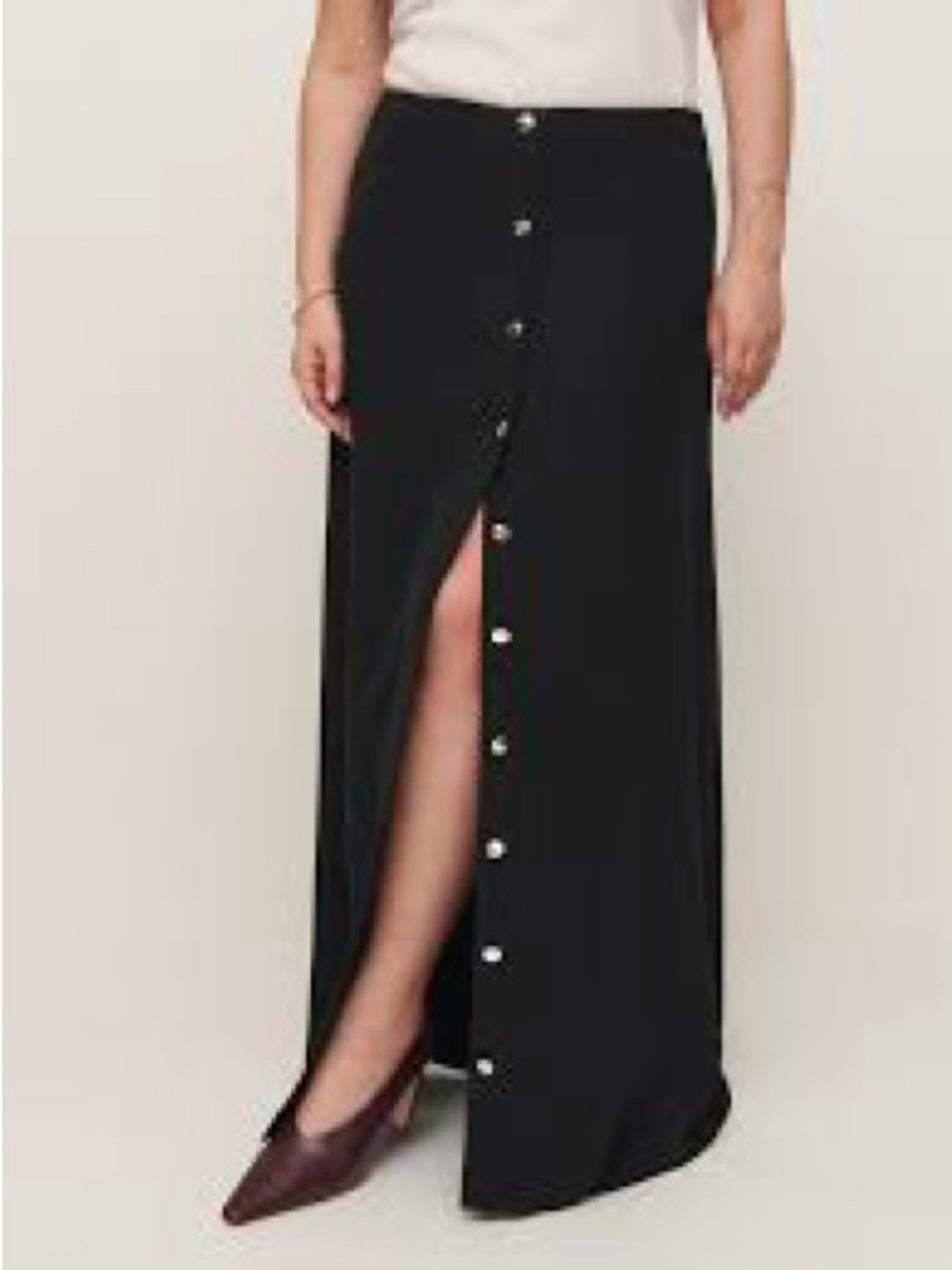 Reformation Black Button-Front Maxi Skirt with Front Slit